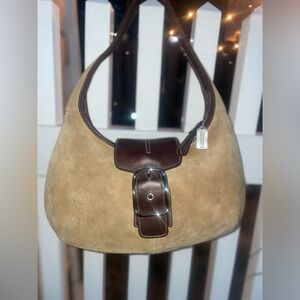 Coach Brown and Tan Suede Shoulder Bag